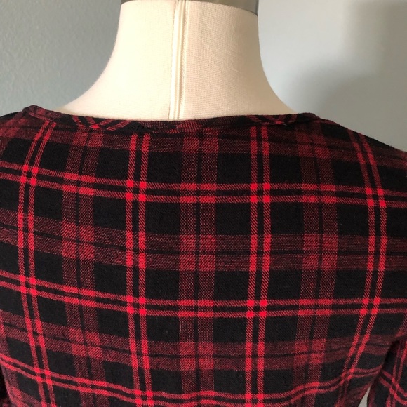 2 Hearts Plaid Flannel Bell-Sleeve Shift Dress - Picture 16 of 16